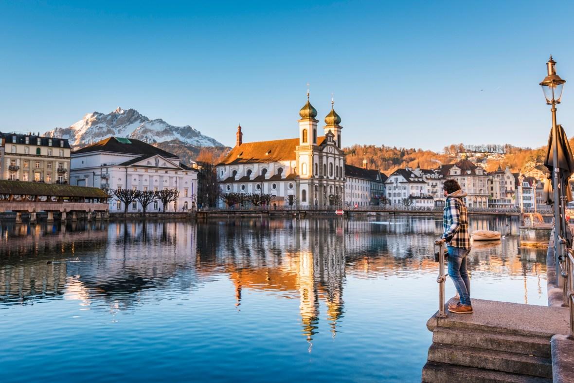 On the banks of the Reuss river in Lucerne