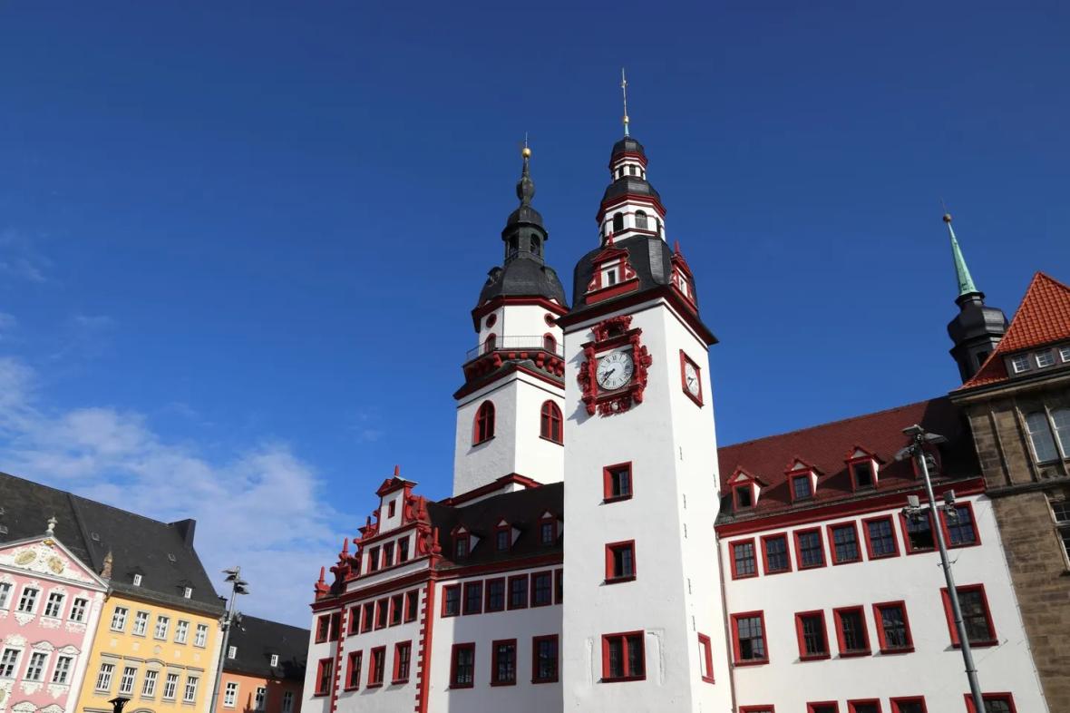 Part of the double town hall in the historic center of Chemnitz, Germany