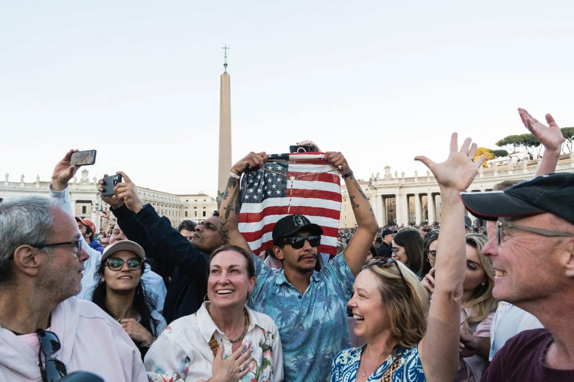American faithful cheering in St Peters Basilica on Thursday, after Pope Leo XIV appeared at the central balcony American faithful cheering in St Peters Basilica on Thursday, after Pope Leo XIV appeared at the central balcony