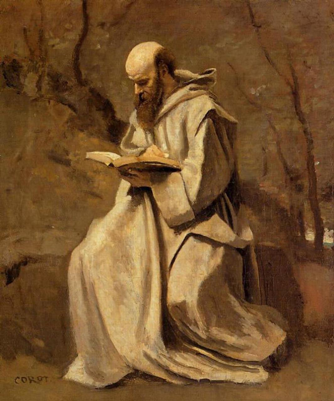 Monk in White, Seated, Reading by Jean-Baptiste Camille Corot, Louvre Museum
